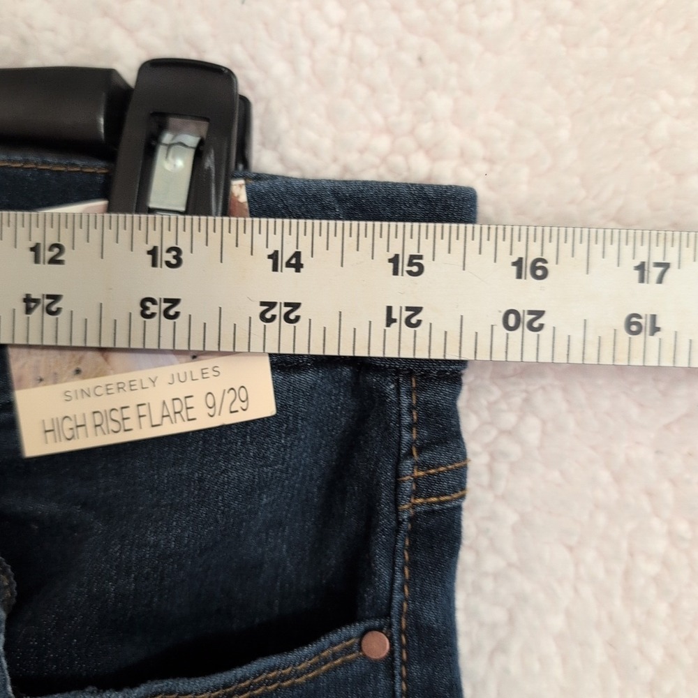 Sincerely Jules Dark Blue High-Rise‎ Flare Distressed Jeans Size 9/29 - Picture 7 of 11